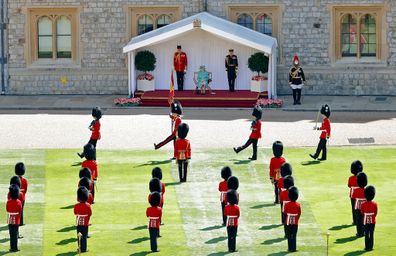 A scaled-down Trooping The Colour at Windsor Castle in 2020.