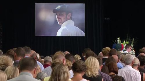 Mourners at the Phillip Hughes funeral. (Nine News)