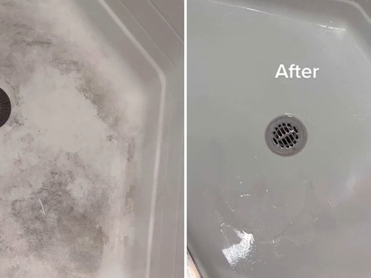 Cleaning Hacks Stained Shower Floor Transformed Back To White Using 9 Cult Product 9honey