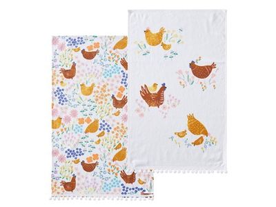 Blooming chickens tea towel set — Adairs