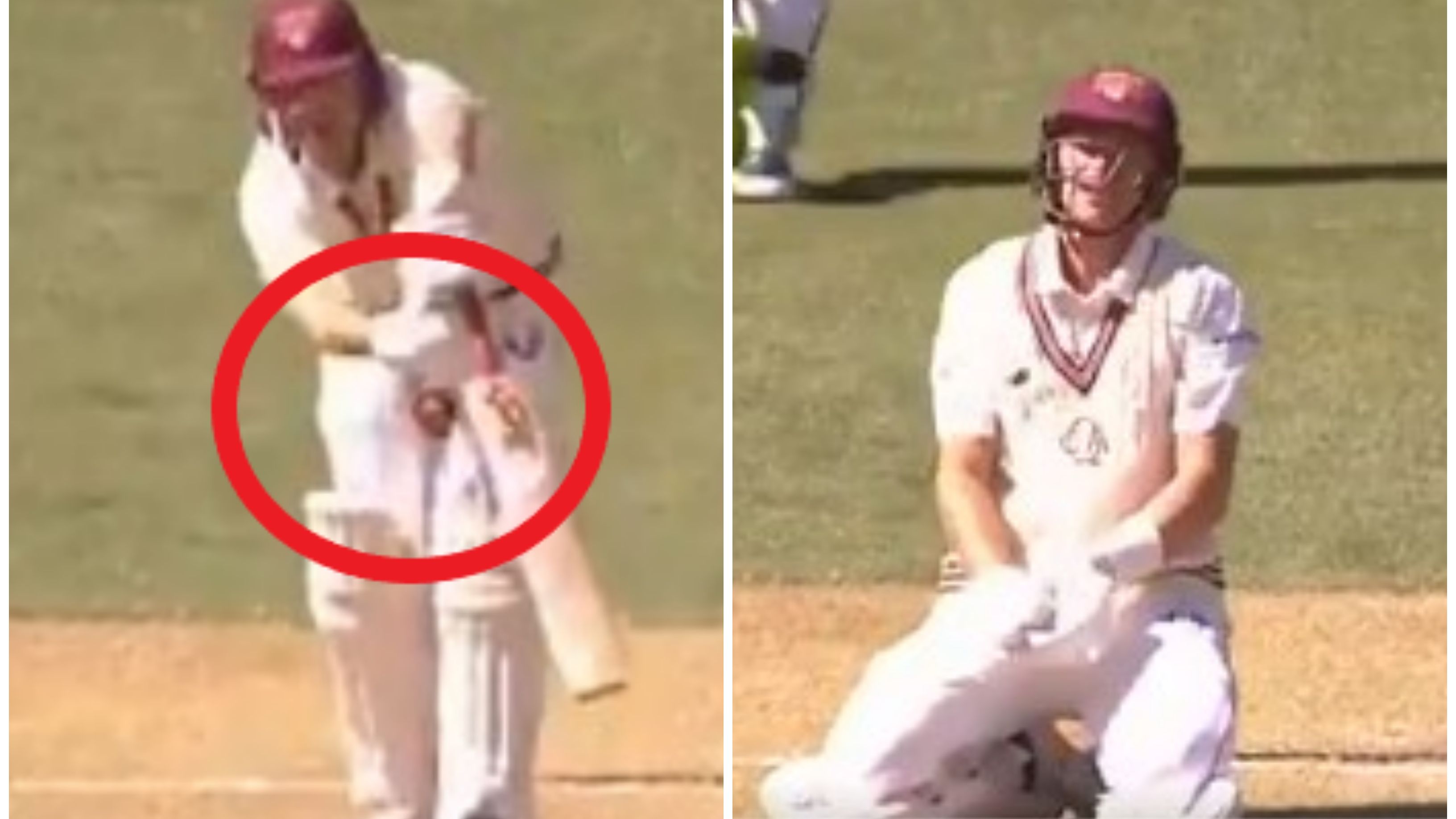 Marnus Labuschagne was dropped by a nasty hit to the groin.