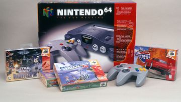 Product shot of Nintendo 64 game system with games and controller is photographed December 7, 1996 in New York City. (Photo by Yvonne Hemsey/Getty Images)