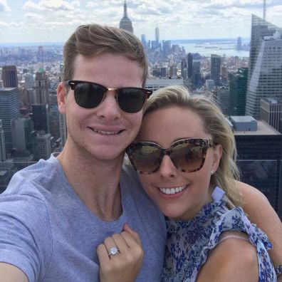 Steve Smith and Dani Willis engaged on top of the Rockefeller Centre in New York City