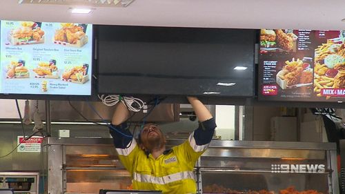 Workers were also called into the restaurant today for repair work to fix the damages caused during the rampage. Picture: 9NEWS.