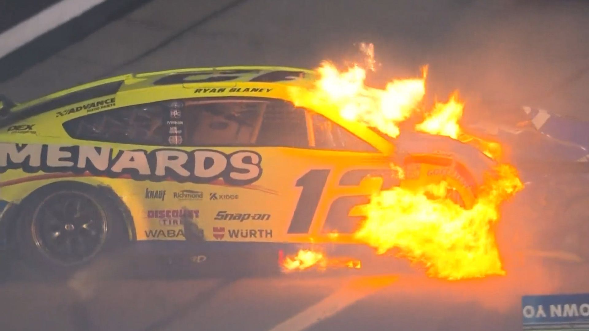 Ryan Blaney&#x27;s wrecked Ford Mustang after crashing out of the second &#x27;Duel&#x27; at Daytona International Speedway.