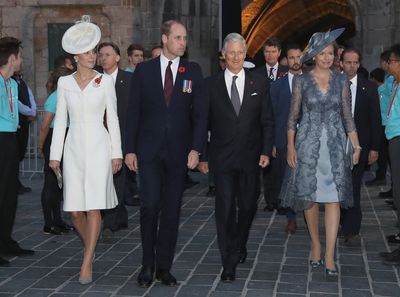 The Duke and Duchess of Cambridge walk with&nbsp;King Philippe of Belgium and Queen Mathilde of Belgium.