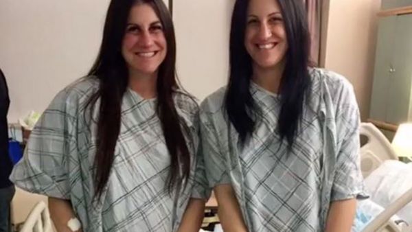 Fraternal twins Danielle Grant and Kim Abraham have beaten the odds to give birth on the same day. Image: Asbury Park Press.