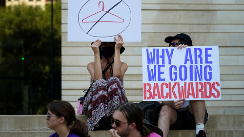  Demonstrators gather at the federal courthouse following the Supreme Court's decision to overturn Roe v. Wade, June 24, 2022, in Austin, Texas.