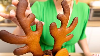 Gingerbread antlers make a fun Rudolph cake