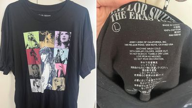 Taylor Swift Eras Tour shirt care instructions on tag