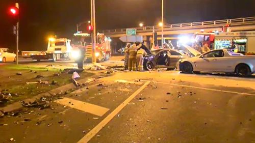 An alleged stolen vehicle collided with two cars when it ran through a red light. (9NEWS)