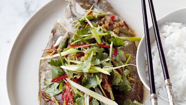 Steamed flounder with shallot and chilli dressing