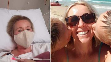 Christie Smith, pictured in hospital during the pandemic, and back in 2019 with her twin sons.