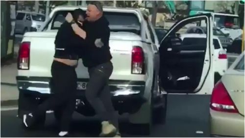 Video has captured the moment two drivers got into a punch up on a Fairfield street yesterday.