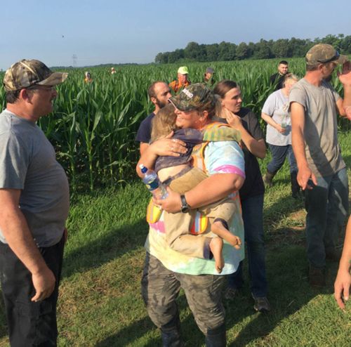 A three-year-old girl is safe after spending the night in a rural Missouri cornfield, her faithful dog by her side. Picture: Twitter/@MSHPTrooperE 