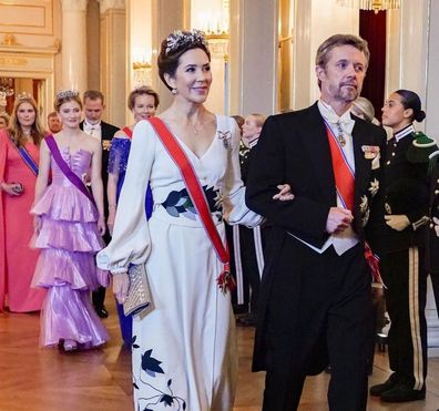 Then-Crown Prince Frederik and Crown Princess Mary of Denmark attend a banquet celebrating the 18th birthday of Norway's Princess Ingrid Alexandra on June 17, 2022.