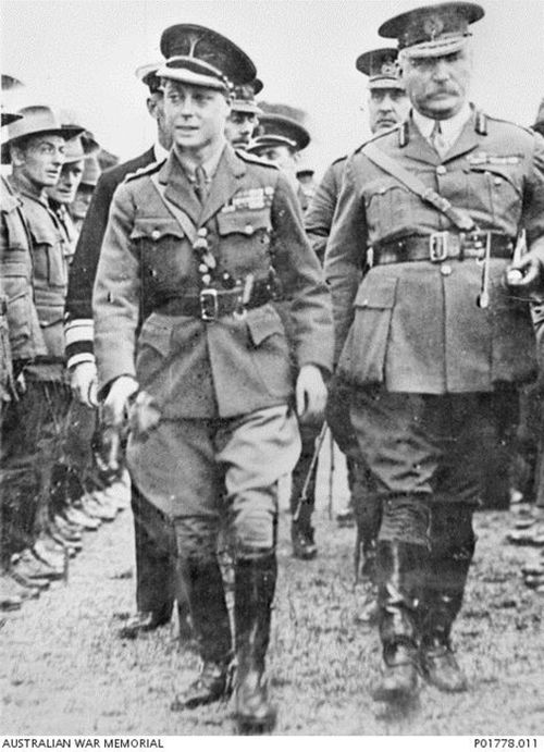 Sir Granville Ryrie (right) escorts the Prince of Wales (left). (Australian War Memorial/PO1778.011)