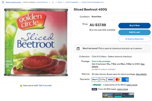 a separate listing advertises a 450g Golden Circle can for $37.88.