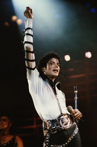 Michael Jackson at Wembley Stadium during his BAD concert tour, July 1988