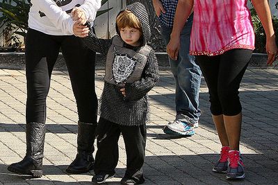 Christina Aguilera and ex-usband Jordan Bratman took their son Max to a Halloween party dressed as a medieval knight.