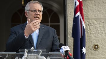 PM Scott Morrison holds a Press Conference with Premier of New South Wales Gladys Berejiklian and New South Wales Treasurer Dominic Perrottet to announce COVID-19 financial relief. 