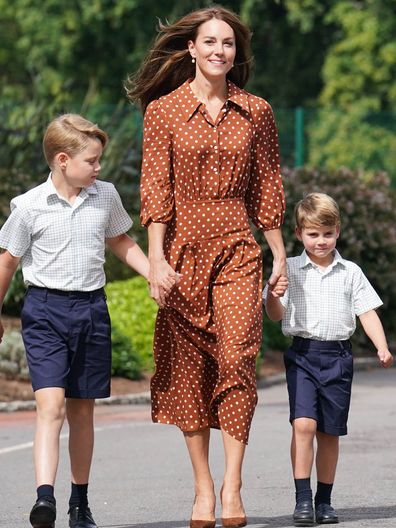 Prince George, Princess Charlotte and Prince Louis, accompanied by their parents the Duke and Duchess of Cambridge, arrive for a settling in afternoon at Lambrook School, near Ascot in Berkshire, September 7, 2022. PA Photo. 