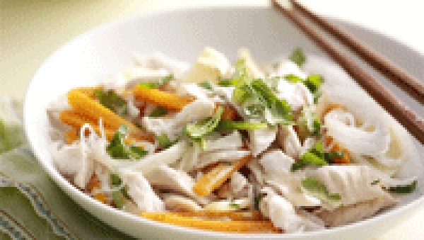 Coconut-poached chicken on thai vermicelli salad