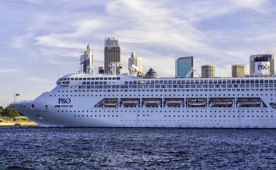Sydney Australia - April 1, 2016: The P&O cruise ship Pacific Jewel slowly steams past the Sydney Opera House on a bright Autumn afternoon.