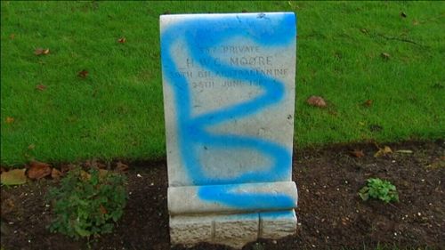 Vandals used blue spray-paint. (Supplied)