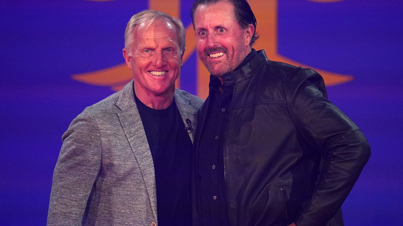 Greg Norman and Phil Mickelson at the launch of the LIV Tour.