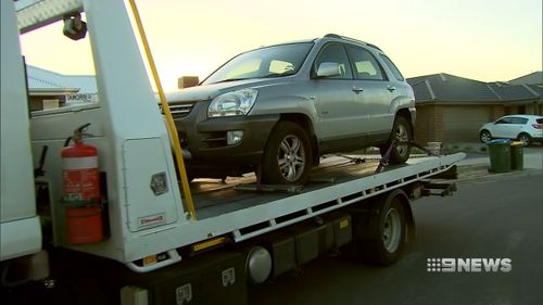 Willis' silver Kia SUV was taken by detectives from outside the Werribee home on Friday. Picture: 9NEWS