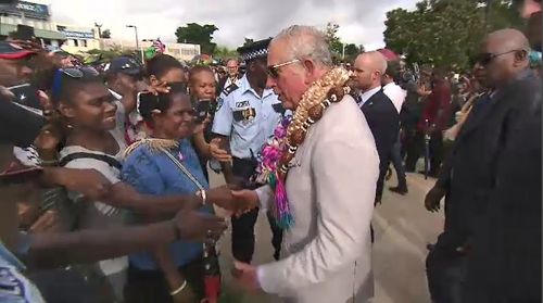 Locals lined the streets holding British flags and asking for photographs as the Prince moved between locations. Picture: 9NEWS.