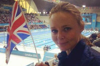Fashion designer (and daughter of Beatle, Sir Paul) Stella McCartney cheers Great Britain on at the swimming.