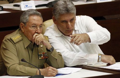 President Raul Castro (left) with Vice President Migel Diaz-Canel. (AAP)