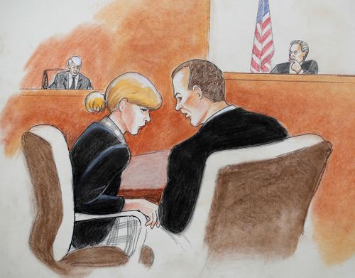 A court sketch of Taylor Swift in the courtroom. (Jeff Kandyba via AP)