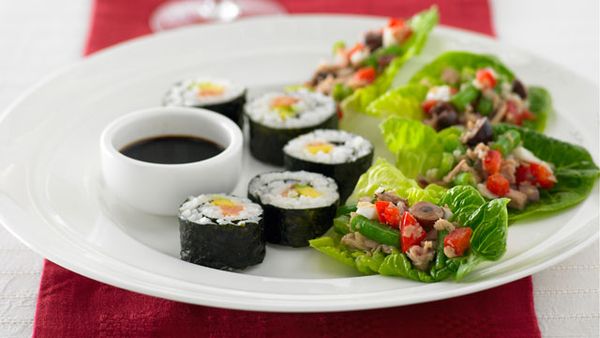 Sushi rolls with smoked salmon and avocado