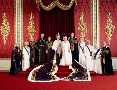 King Charles III and Queen Camilla are pictured with members of the working royal family, from left  Prince Edward, the Duke of Kent, Birgitte, Duchess of Gloucester, Prince Richard, the Duke of Gloucester, Vice Admiral Sir Tim Laurence, Princess Anne, Prince William, the Prince of Wales,  Kate, the Princess of Wales, Sophie, the Duchess of Edinburgh, Princess Alexandra, the Hon. Lady Ogilvy and Prince Edward, the Duke of Edinburgh, in the Throne Room at Buckingham Palace, London.