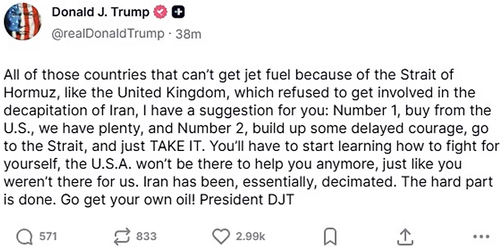 Trump tells allies to get your own oil Truth Social