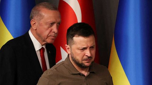 Le président turc Tayyip Erdogan et le président ukrainien Volodymyr Zelenskyy.