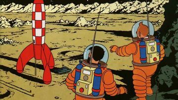 The cover illustration for Tintin adventure "Explorers on the Moon", first published in 1954. (Hergé/Casterman)