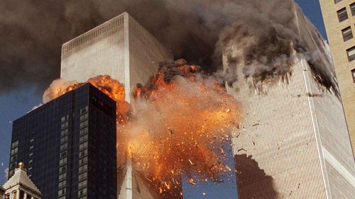 The moment the second plane struck the Twin Towers on September 11, 2001. (AAP)