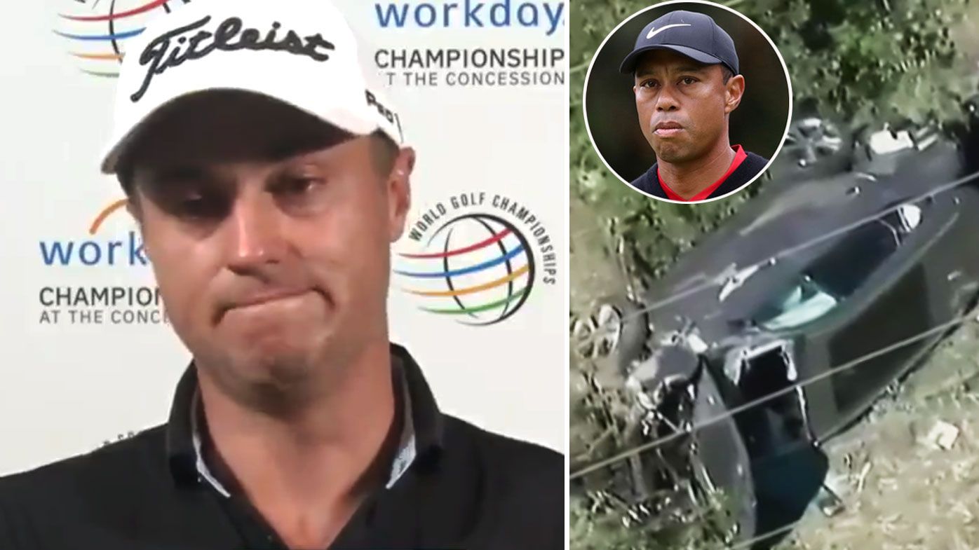 Thomas struggled through a live press conference after receiving news of Tiger Woods&#x27; crash. 