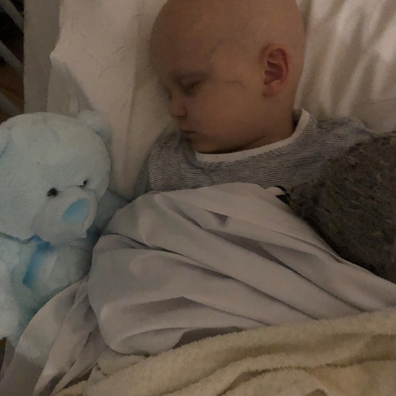 Ollie leukaemia sleeping in hospital