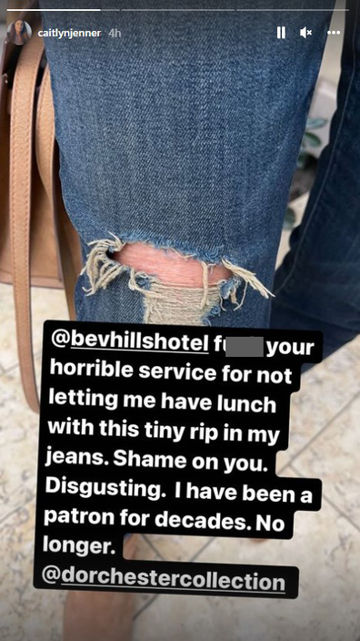 Caitlyn Jenner blasts posh Beverly Hills restaurant after being denied service for wearing ripped jeans.