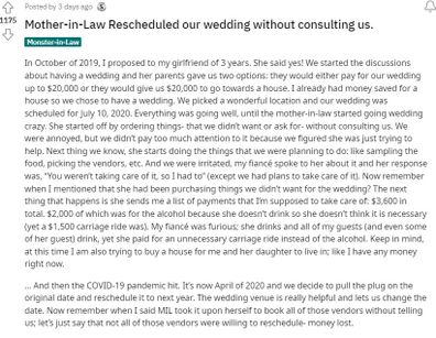 The frustrated groom has explained the situation on Reddit, asking for advice.