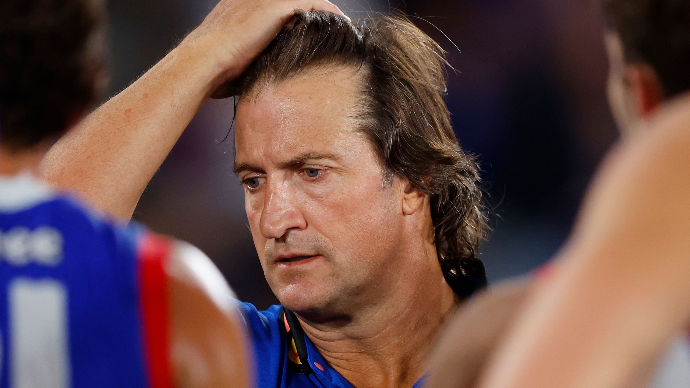 MELBOURNE, AUSTRALIA - MARCH 25: Luke Beveridge, Senior Coach of the Bulldogs is seen during the 2023 AFL Round 02 match between the Western Bulldogs and the St Kilda Saints at Marvel Stadium on March 25, 2023 in Melbourne, Australia. (Photo by Dylan Burns/AFL Photos)