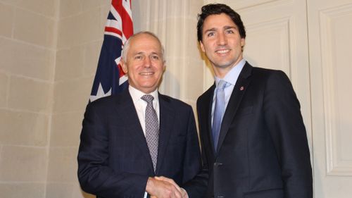 Malcolm Turnbull with Canadian counterpart Justin Trudeau. (AAP)