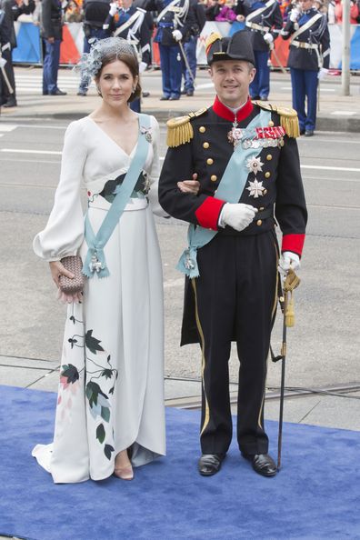 Crown Princess Mary and Crown Prince Frederik of Denmark attend the inauguration ceremony of King Willem-Alexander of the Netherlands, on April 30, 2013 in Amsterdam.