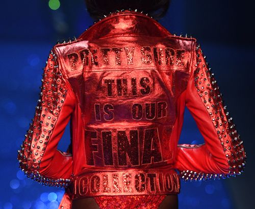 One model wore a jacket which read "Pretty sure this is our final collection" which set tongues wagging. (AAP)
