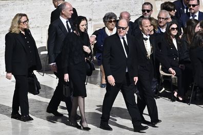 VATICAN CITY, VATICAN - APRIL 26: Princess Charlene of Monaco and Prince Albert II of Monaco arrive at the funeral of Pope Francis in St. Peters Square on April 26, 2025 in Vatican City, Vatican.